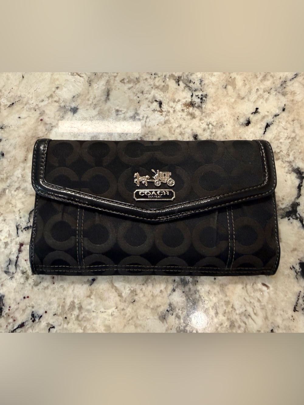 Coach EUC Black Signature Canvas Wallet w/Silver Logo